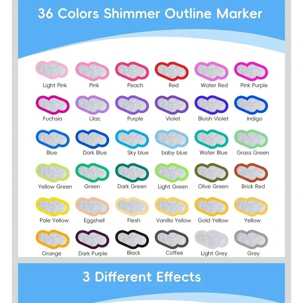 Finenolo 36 Colors Double Line Outline Markers Shimmer Metallic Silver Pens Set
